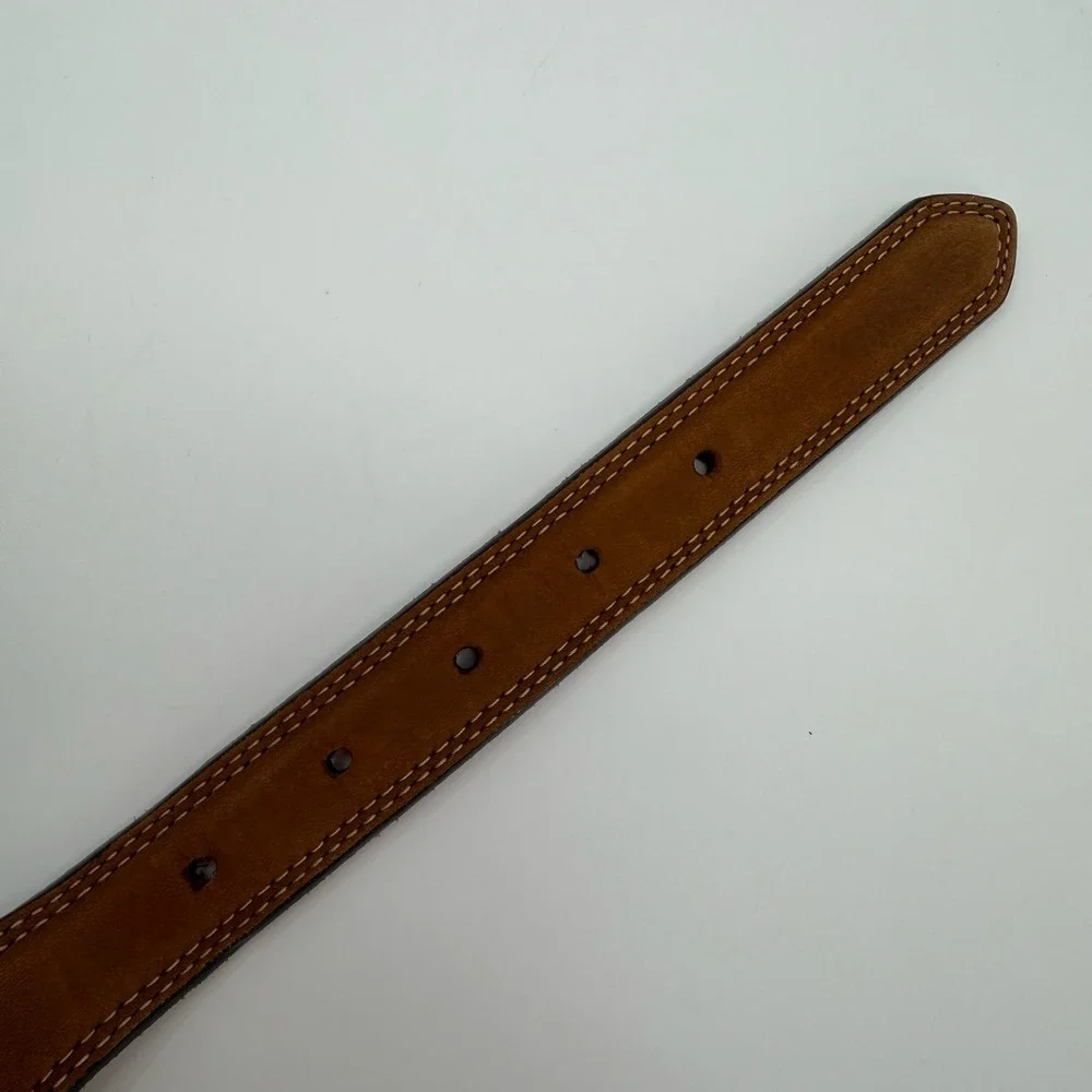 Vtg Justin Belt Mens 36 Brown Leather Silver Tone Buckle Concho Western Cowboy